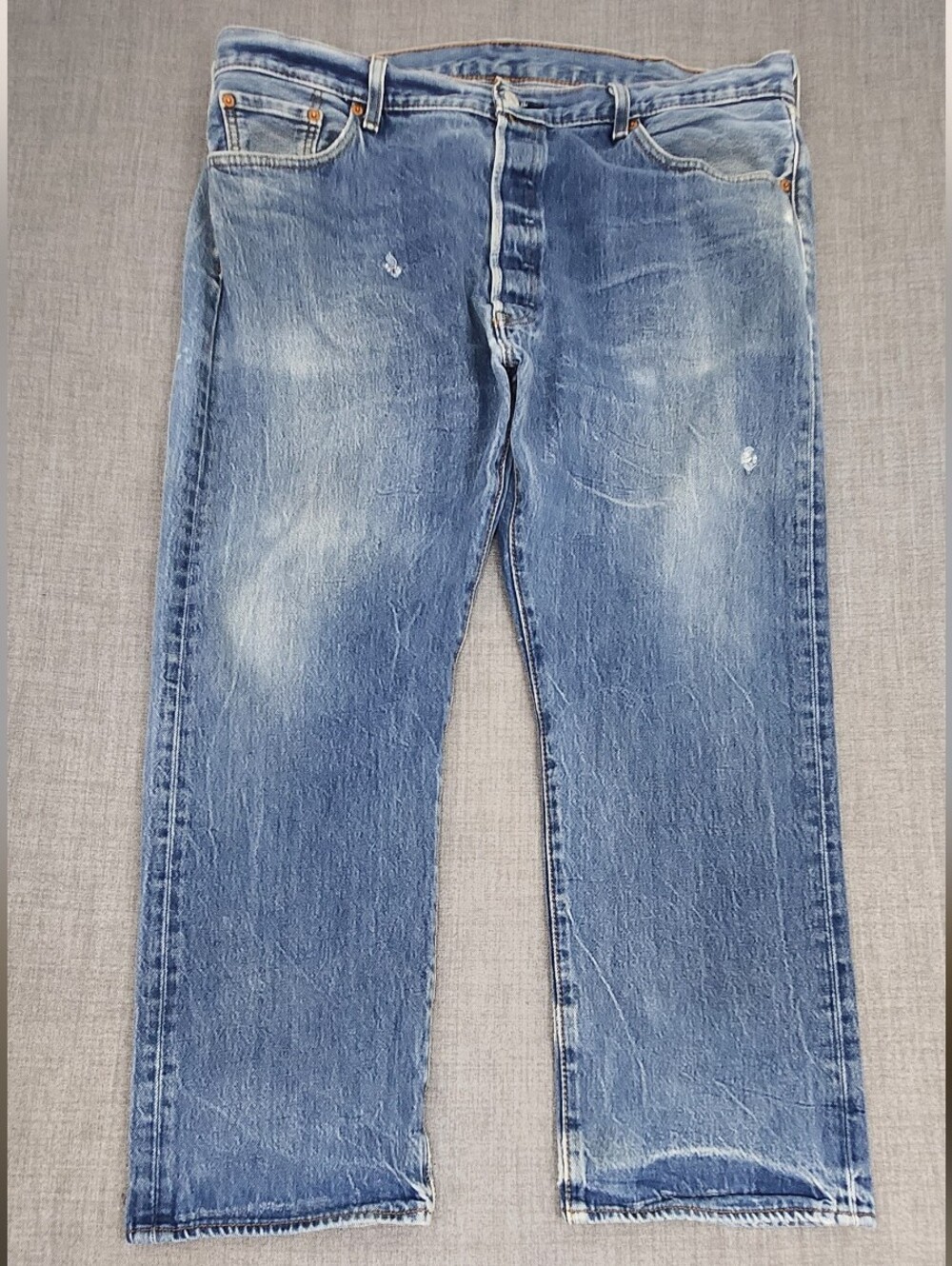 Levis 501 Button Fly Distressed 100% Cotton Denim Jeans. 42 × 30
